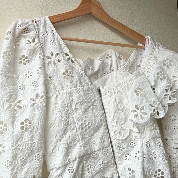 SELF-PORTRAIT White Asymmetric Floral Embroidered Eyelet Broderie Top Sz 0 - Picture 10 of 16